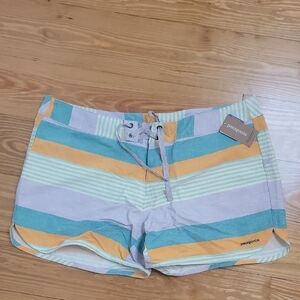 Patagonia Women's Striped Athletic Shorts - Orange, Blue, Green